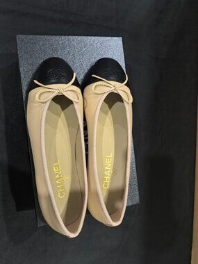 Chanel Beige and Black Flats